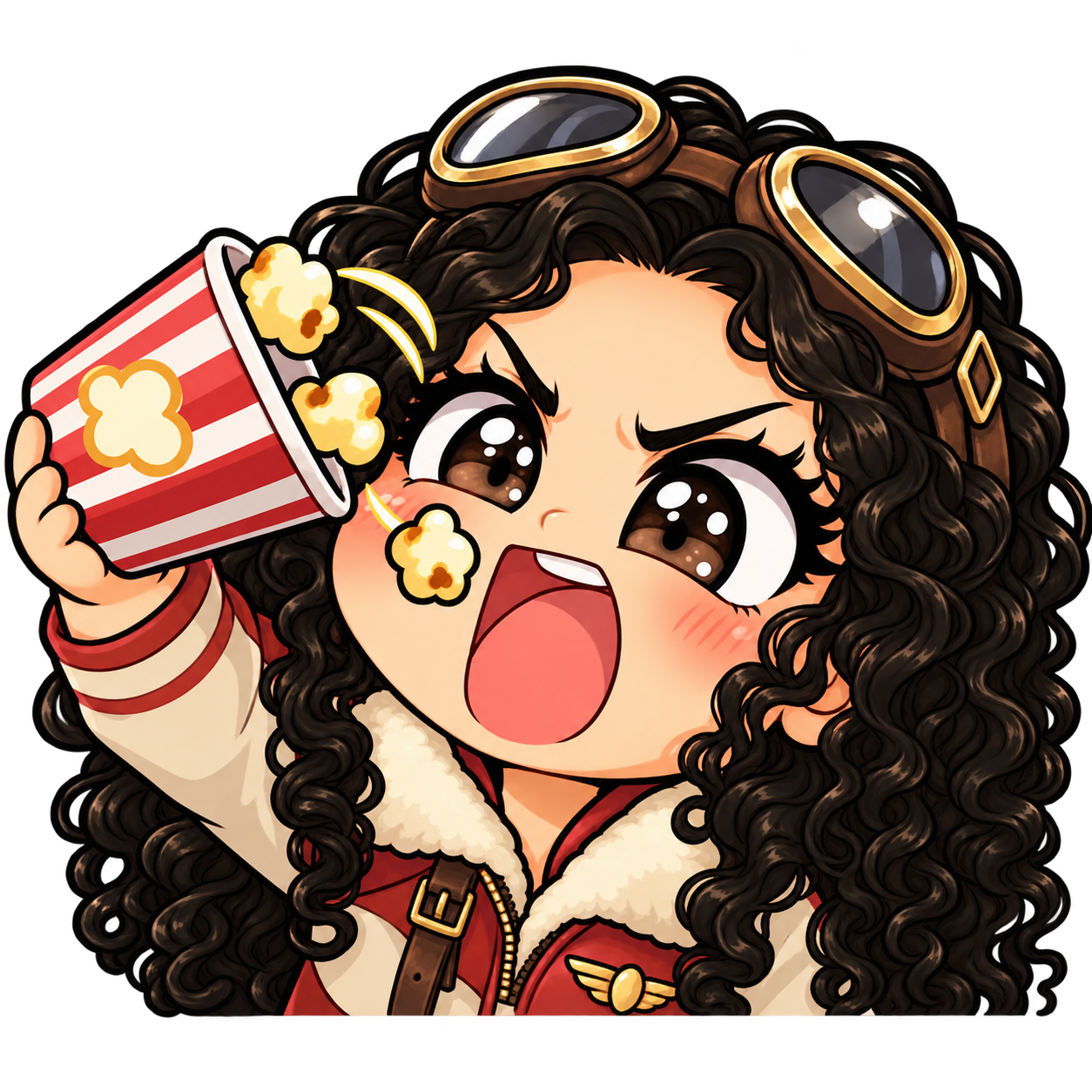 Nuestro emote de cabello rizado con sus palomitas