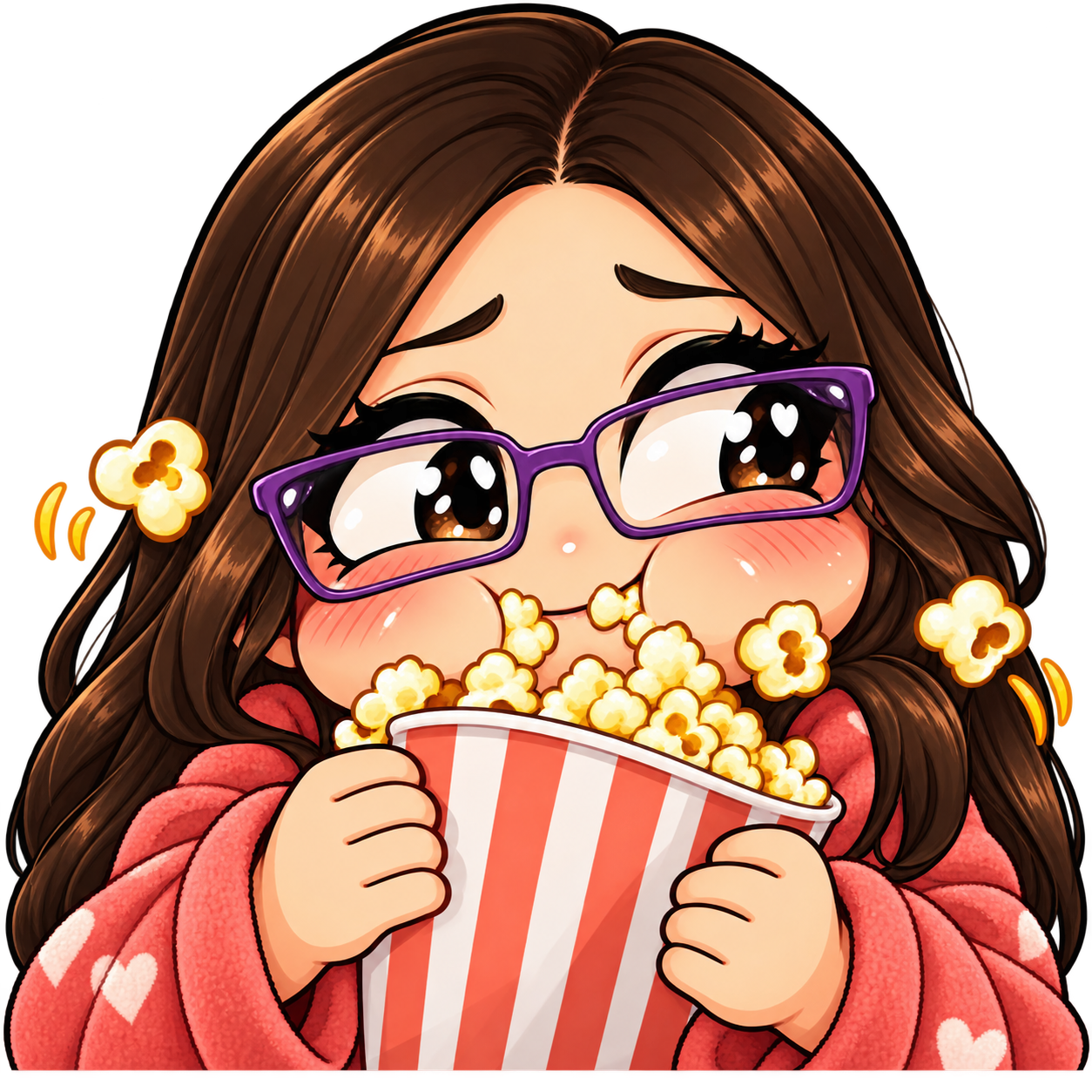 Nuestro emote con gafas y un cubo de palomitas